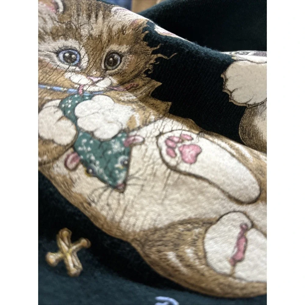 Vintage 90s Morning Sun Kitten Sweatshirt Gandmacore Double Side Print Large - Picture 10 of 10